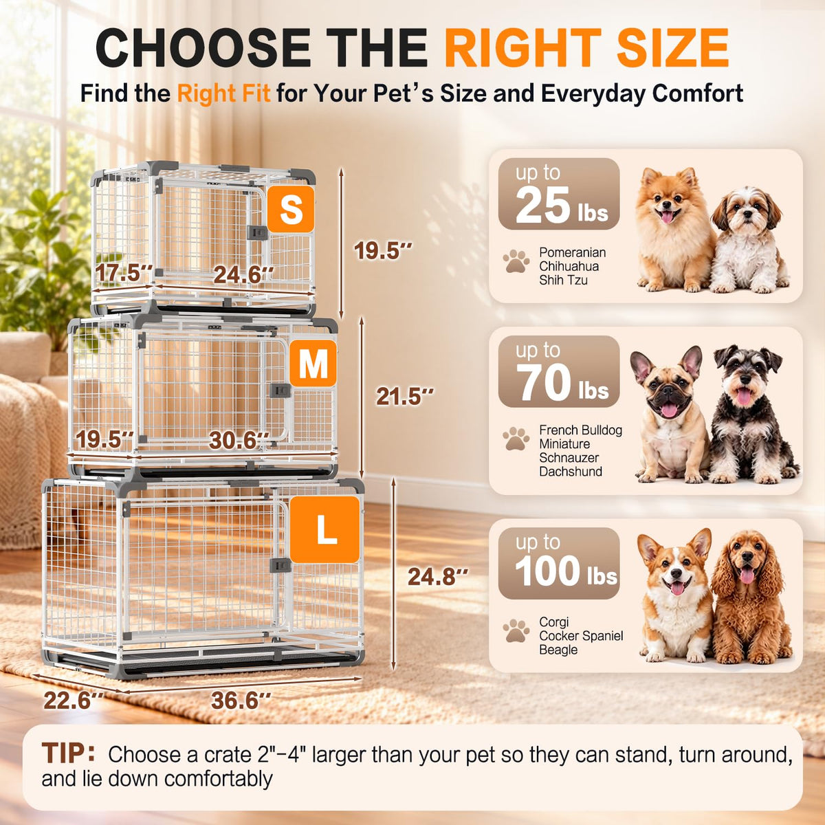 YODOLLA 36" Metal Wire Dog Crate for Medium Dogs with Wheels, White
