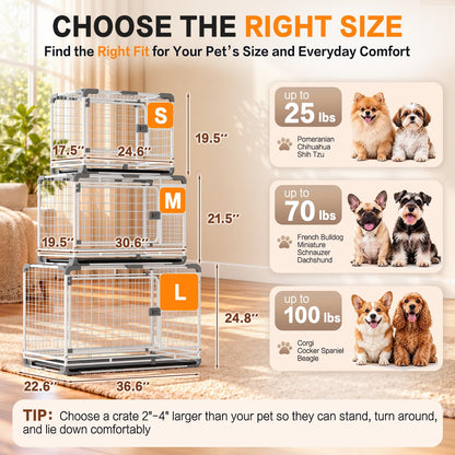 YODOLLA 36" Metal Wire Dog Crate for Medium Dogs with Wheels, White