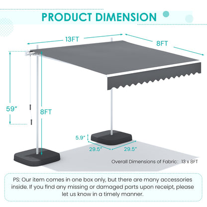 YODOLLA 13'x8' Awning Free Standing Retractable Awning with Weighted Base