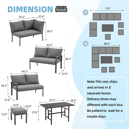 YODOLLA Outdoor Dining Sofa Set w/ Table, Grey