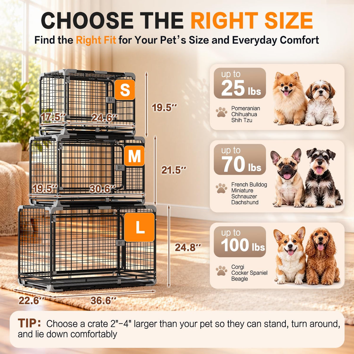 YODOLLA 30" Metal Wire Dog Crate for Small Dogs with Wheels, Black