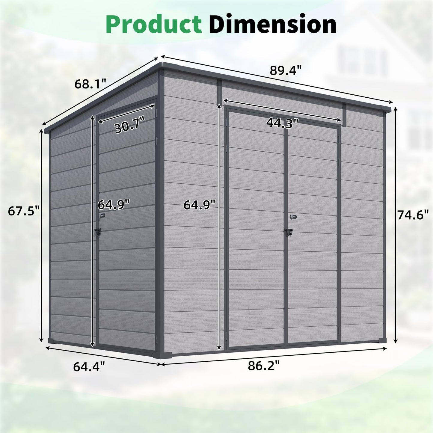YODOLLA 6'x8' Outdoor Resin Storage Shed, Lean to Plastic Shed with Base