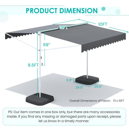 YODOLLA 13'x10' Dual Side Awnings Free Standing Retractable Awning with Weighted Base