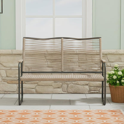 YODOLLA Outdoor Garden Bench, Weatherproof Wicker Patio Loveseat with Backrest Armrests