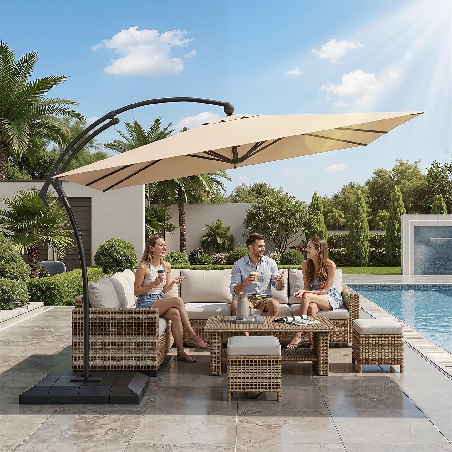YODOLLA 10x10 FT Cantilever Patio Umbrella with Base Included Large Square Offset Umbrella