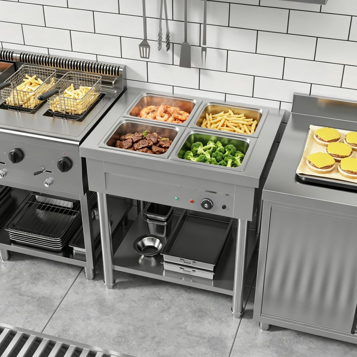 YODOLLA Commercial Food Warmer 1500W Electric Steam Table with 4x10QT Pans & Shelf