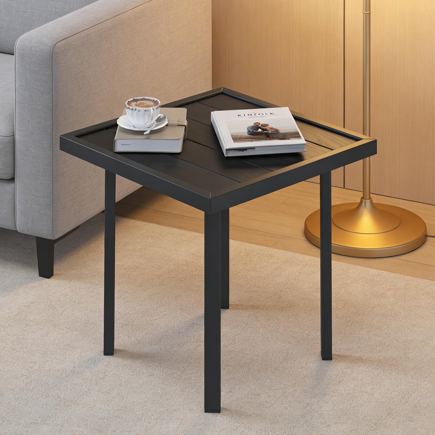 YODOLLA Square Outdoor Side Table Pool End Table, Metal  Easy Maintenance  (2pcs)