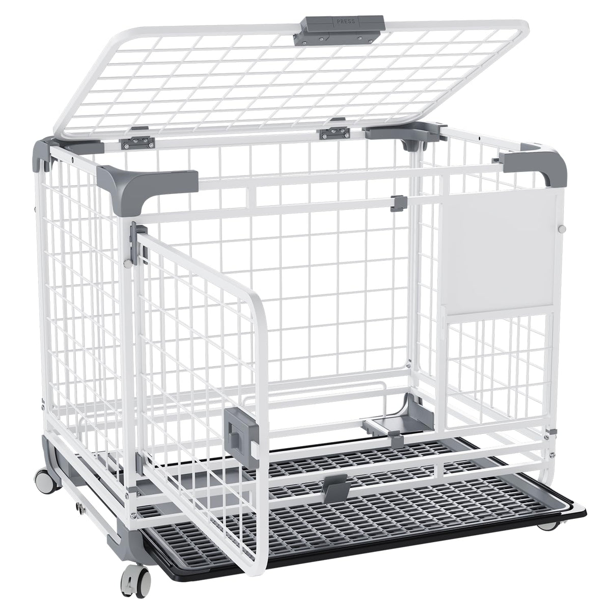 YODOLLA 24" Metal Wire Dog Crate for Small Dogs with Wheels, White