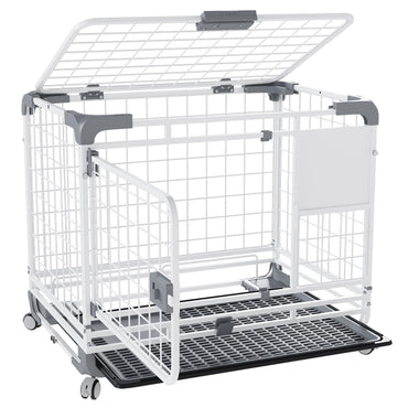 YODOLLA 24" Metal Wire Dog Crate for Small Dogs with Wheels, White