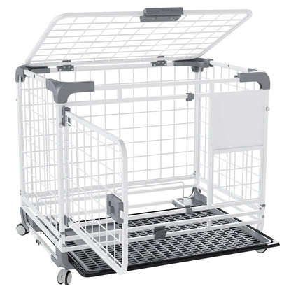 YODOLLA 24" Metal Wire Dog Crate for Small Dogs with Wheels, White