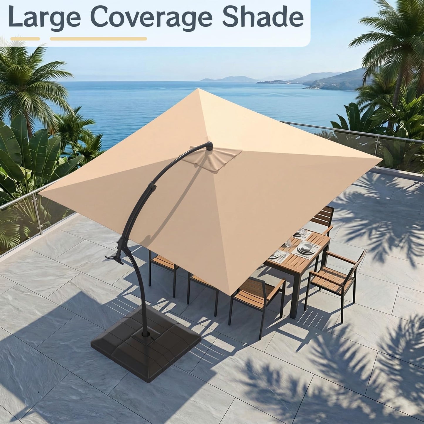 YODOLLA 10x10 FT Cantilever Patio Umbrella with Base Included Large Square Offset Umbrella