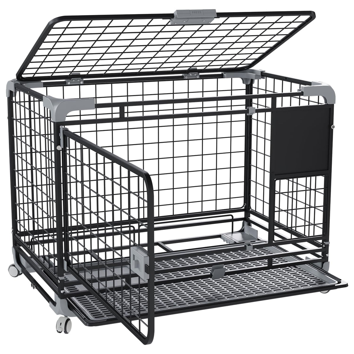 YODOLLA 30" Metal Wire Dog Crate for Small Dogs with Wheels, Black