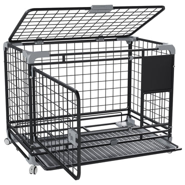 YODOLLA 30" Metal Wire Dog Crate for Small Dogs with Wheels, Black