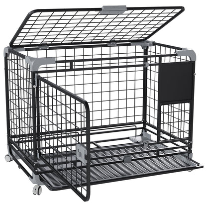 YODOLLA 30" Metal Wire Dog Crate for Small Dogs with Wheels, Black