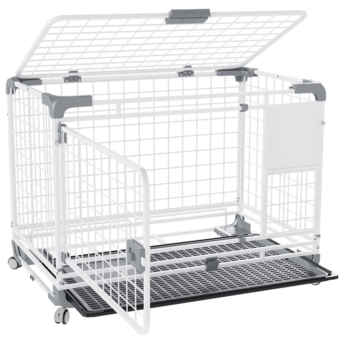 YODOLLA 30" Metal Wire Dog Crate for Small Dogs with Wheels, White