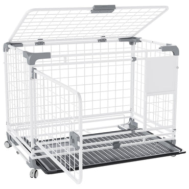 YODOLLA 30" Metal Wire Dog Crate for Small Dogs with Wheels, White