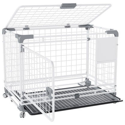 YODOLLA 30" Metal Wire Dog Crate for Small Dogs with Wheels, White