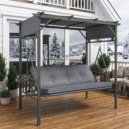 YODOLLA 2-in-1 Convertible Porch Swing Bed 3 Seat, Outdoor Patio Metal Pergola Swing