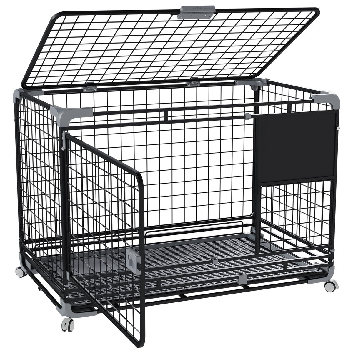 YODOLLA 36" Metal Wire Dog Crate for Medium Dogs with Wheels, Black
