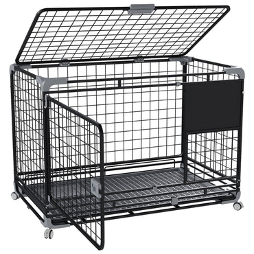 YODOLLA 36" Metal Wire Dog Crate for Medium Dogs with Wheels, Black