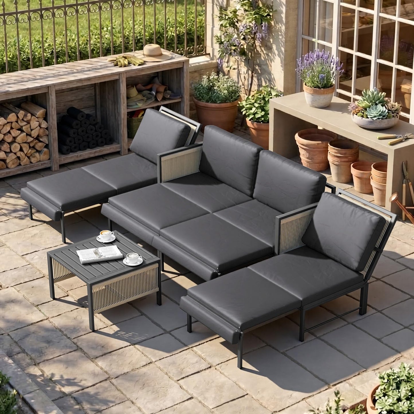 YODOLLA Aluminum Patio Furniture Set 5/4 Seats Outdoor Sectional Couch