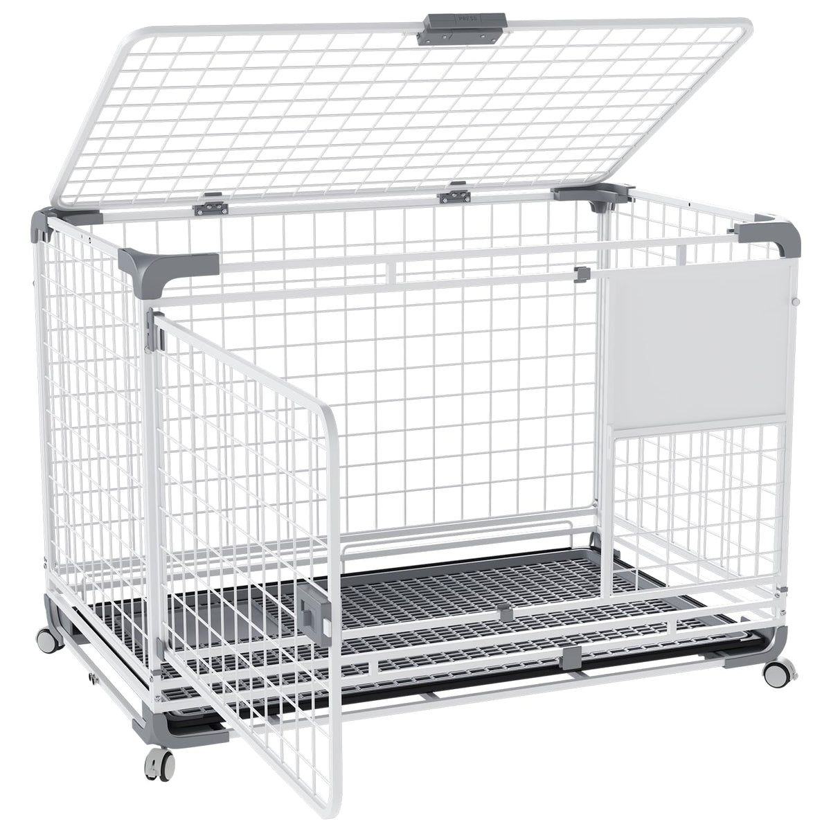 YODOLLA 36" Metal Wire Dog Crate for Medium Dogs with Wheels, White