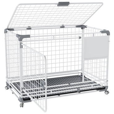 YODOLLA 36" Metal Wire Dog Crate for Medium Dogs with Wheels, White