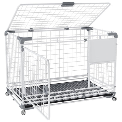 YODOLLA 36" Metal Wire Dog Crate for Medium Dogs with Wheels, White