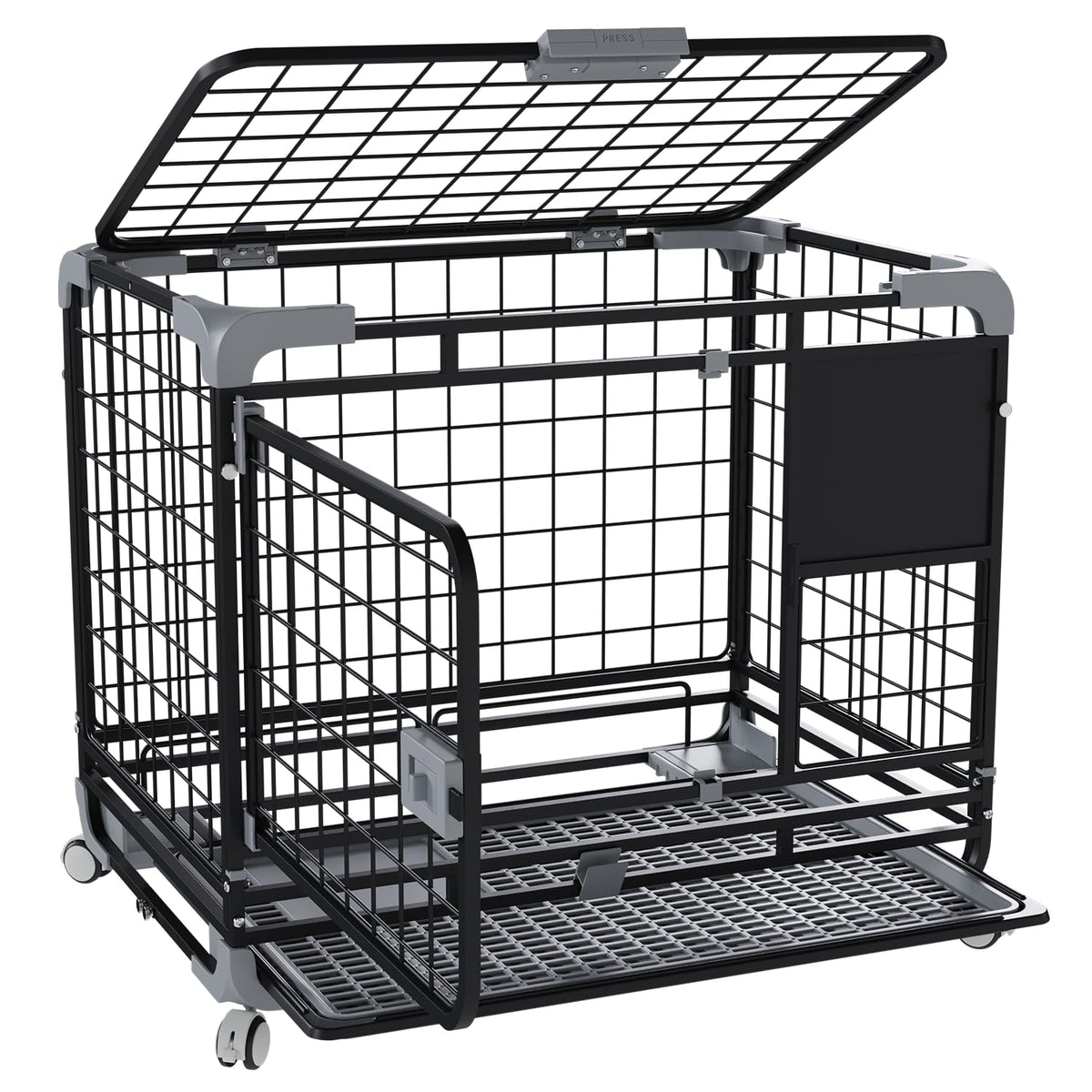 YODOLLA  24" Metal Wire Dog Crate for Small Dogs with Wheels, Black