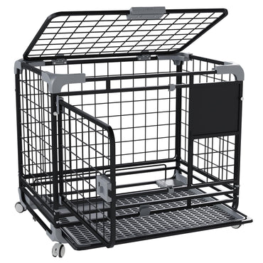 YODOLLA  24" Metal Wire Dog Crate for Small Dogs with Wheels, Black