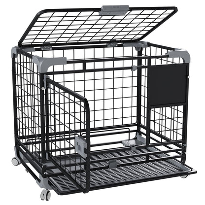 YODOLLA  24" Metal Wire Dog Crate for Small Dogs with Wheels, Black